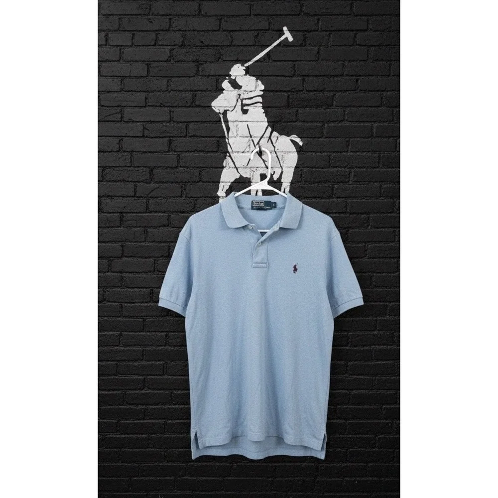 🔥Ralph Lauren 🤑Polo Shirt Small Baby Blue Pony Logo Custom Fit Mesh Cotton